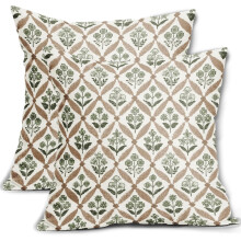 Fundas de almohada con estampado floral en verde salvia y marrón, 16x16 pulgadas, juego de 2, decoración de primavera/verano, fundas de cojín