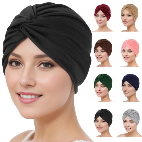 Kvinner kjemo hodeplagg kreftpasient hatter elastisk turban hodeplagg myk plissert sovehette