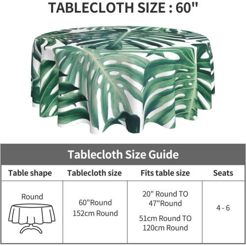 Monstera Palm Leaf Round Tablecloth 60 in Polyester 2
