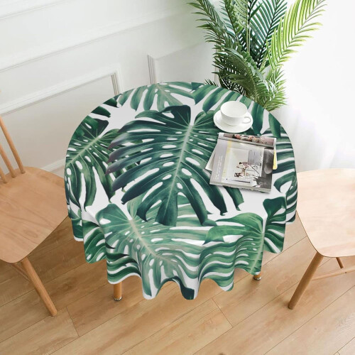 Monstera Palm Leaf Round Tablecloth 60 in Polyester 1