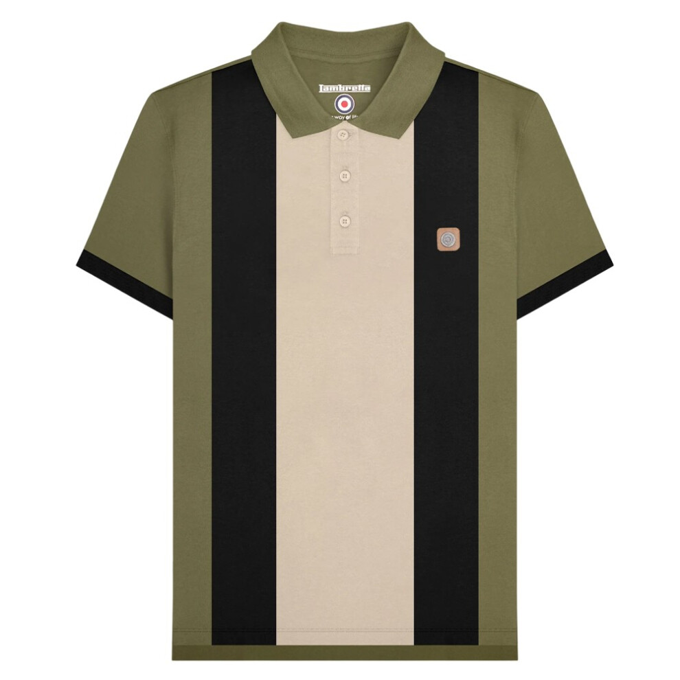 Lambretta (4Xl, Khaki ) Mens Contrast Panel Vintage Polo Shirt Green