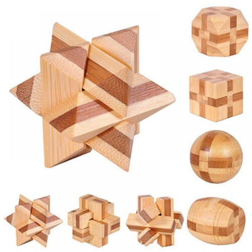 Clearance7-ΣΕ-ONE3D Μικρά Ξύλινα Παζλ με Κλειδαριά Kongming, Παιχνίδι Τεστ IQ για Εφήβους και 1