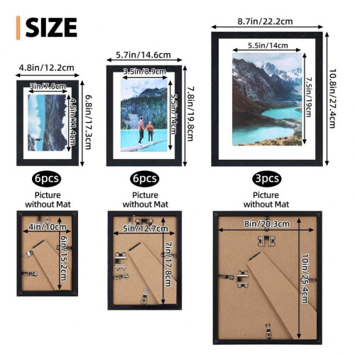 Schwarze Bilderrahmen, Set: 8x10", 5x7", 4x6" (15 oder 20 Stück) 1
