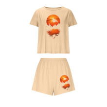 Női Halloween Boszorkánymintás Pizsama Szett – Puha, Rugalmas Derékpánt, Rövid Ujjú, Plus Méret S-XL