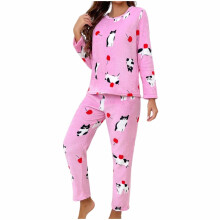 Conjunto de pijama feminino de flanela 2025 com estampa de desenho animado, calça e blusa de manga comprida, macio e aconchegante para o inverno,