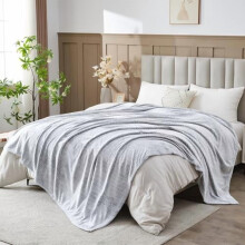 Super Soft King Blanket, Frosty Dark Grey, Silky Flannel Fleece, Leaves Pattern, Lightweight All-Season Use (90"x110")