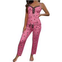 Romanttinen sydänkuvioinen pyjama-setti, naisten toppi ja housut, yöasut (S-2XL), pehmeät ja joustavat