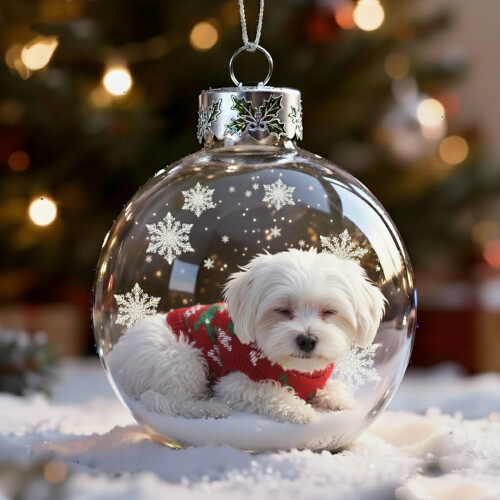 Julehund Snekugle Ornament Glaskugle