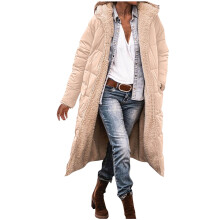 Kukoosong dameswinterjassen met donsvulling, oversized omkeerbare lange jassen van schapenvachtfleece, modieuze winterkleding met capuchon en zakken.