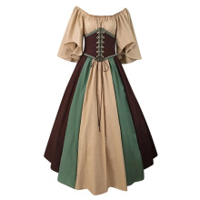 QLEICOM Vintage Gothic Korsettkleid für Damen, Mittelalter-Renaissance-Kostüm, Patchwork-Spitzenkleid für Halloween, One-Shoulder-Bodycon-Kleid