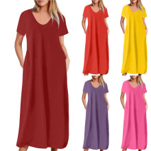 Rochii de vară pentru femei, rochie maxi, la modă, femei, vară casual, fără mâneci, guler rotund, culoare solidă, cu deschidere tip furculiță