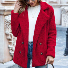 Damesjas met lange mouwen, revers, warme winterjas met knoopsluiting en lamsvacht, ideaal als cadeau voor moeder (maten S-5XL)