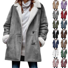 Manteaux longs d'hiver pour femmes, vestes matelassées chaudes à revers, doudounes unies à manches longues et à motifs floraux, avec poches