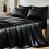 Sort satin sengetøjssæt queen size 4 dele 1