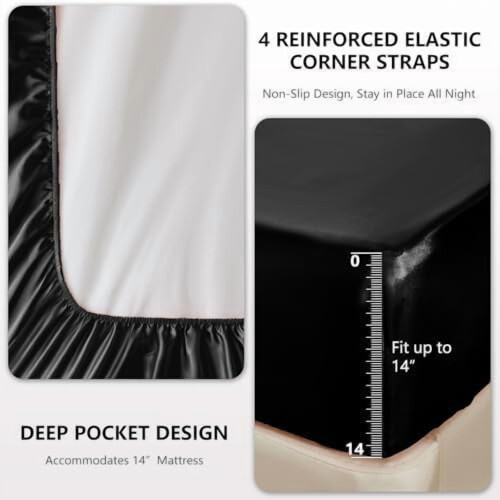 King Satin Bed Sheet Set 4-Piece Polyester Microfiber 2