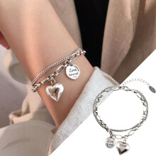 Βραχιόλι Love Heart διπλής στρώσης από ασήμι 925 για γυναίκες