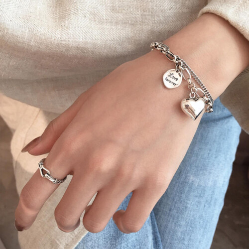 Βραχιόλι Love Heart διπλής στρώσης από ασήμι 925 για γυναίκες 1