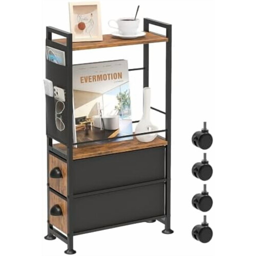 Slim Narrow Side Table with 2 Drawers and Wheels