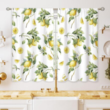 Lemon Fruit Small Kitchen Curtains, Green Yellow Leaf Design, Tropical Cafe Style, 27.5x39 inch, for Bathroom/Dining/Laundry – Compatible with