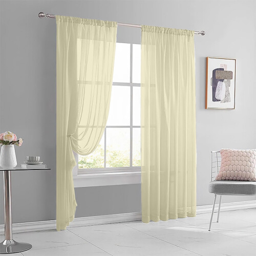 Solid Color Semi-Sheer Curtains – Double-String Polyester Rod Pocket Curtain Panels, Beige 2