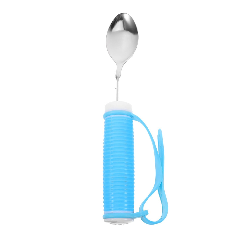 Adaptive Eating Utensils Ergonomic Swivel Spoon for Elderly AntiSpill NonSlip Grip SkyBlue Stainless Steel