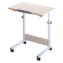 Height Adjustable Side Table for Bed and Sofa, White Maple 60x40cm Portable Computer Desk