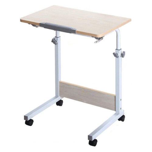 Height Adjustable Side Table for Bed and Sofa, White Maple 60x40cm Portable Computer Desk
