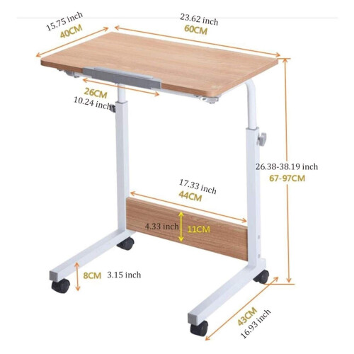 Height Adjustable Side Table for Bed and Sofa, White Maple 60x40cm Portable Computer Desk 1