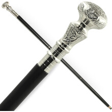 Victorian Walking Cane Black Wood with Silver Brass Handle 37 Inch Vintage Stick for Men and Women