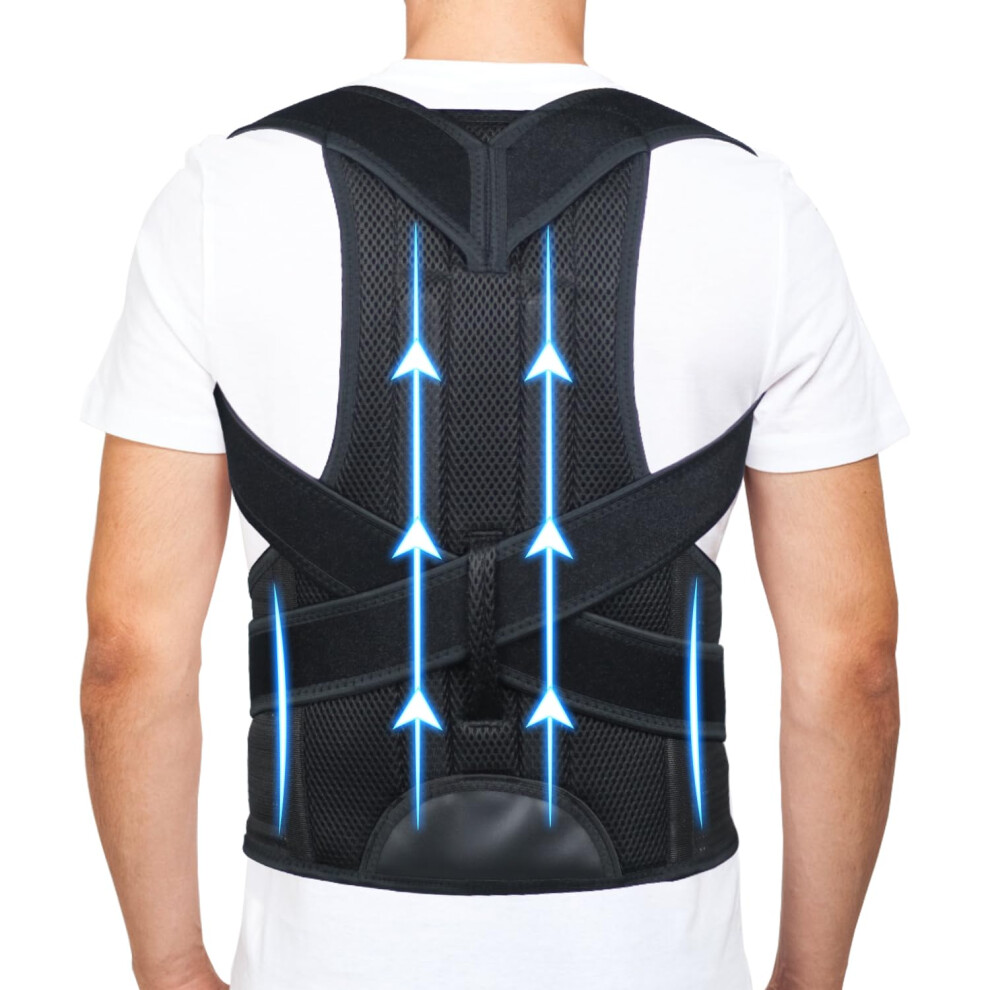 Posture Corrector Back Brace for Men and Women with Dual Support Bars, Adjustable Straps, Breathable Mesh XXL