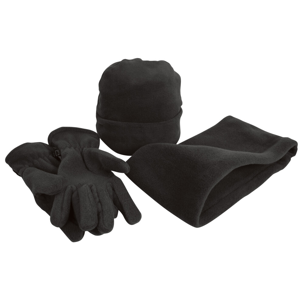 (M, Black) Result Unisex Active Fleece Anti-Pill Winter Hat, Gloves & Neckwarmer Set