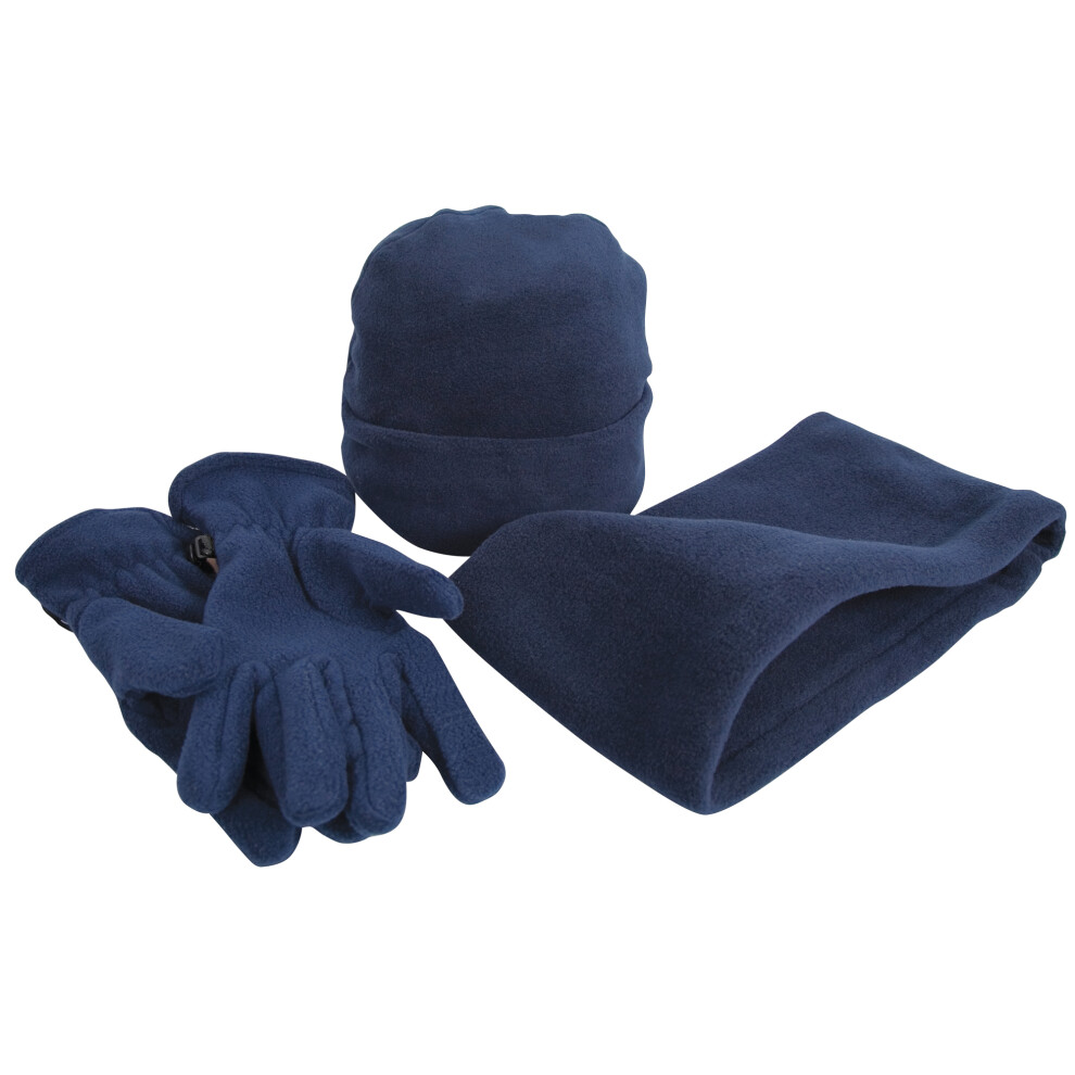 (S, Navy) Result Unisex Active Fleece Anti-Pill Winter Hat, Gloves & Neckwarmer Set