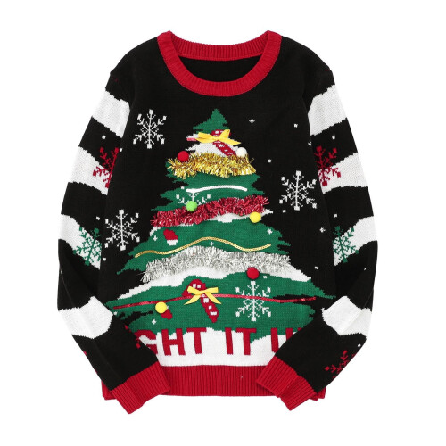 Weihnachtspullover für Damen mit Rundhalsausschnitt und besticktem Baummotiv 2