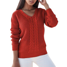 Lelijke kersttruien voor dames, effen kleur, lange mouwen, V-hals, gebreide casual trui