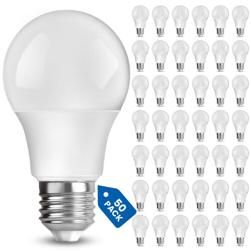 Bec LED A19, echivalent 60W, 5000K, 800lm, E26, pachet de 50