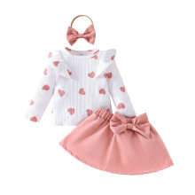 Babyset med hjärtmönster och bokstäver – 3-delat overallset, topp och kjol med pannband (Z01#Rosa, 12-18M)