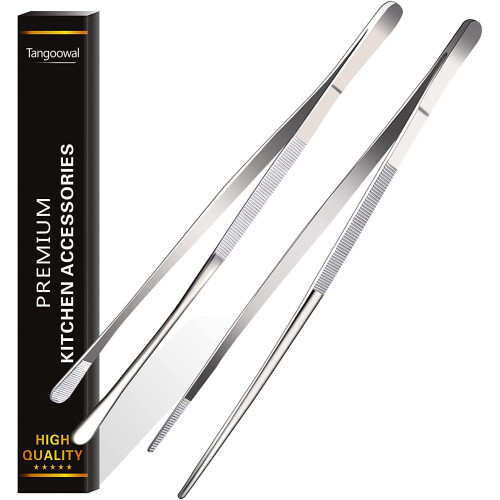 Conjunto de 2 Pinças Finas de 30 cm (12 polegadas), Pinças Extralongas de Aço Inoxidável
