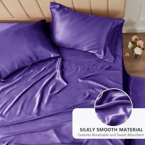 Paarse satijnen beddengoedset (queensize) 4-delig 1