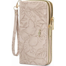 Pochette portefeuille en cuir pour femme avec double fermeture éclair et emplacements pour cartes