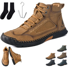 Olveros Heren Comfortabele Handgemaakte Leren Laarzen Waterdicht, Voetboogondersteuning Drukontlasting Ruime Teenbox Outdoorschoenen