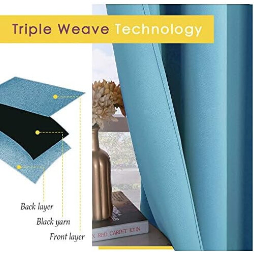 Blackout Curtains 34x60 in, Teal Blue, Microfiber with 1