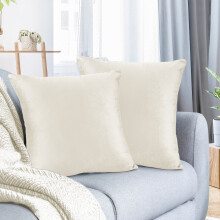 Housses de coussin décoratives carrées en velours uni, douces et douces, pour canapé, 56 x 56 cm, blanc cassé, lot de 2