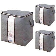 Lot de 3 sacs de rangement zippés avec fenêtre transparente et poignées – Idéal pour couette, oreiller, édredon, couverture et vêtements –