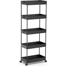 Chariot à roulettes à 5 niveaux, organisateur de rangement mobile pour salle de bain, cuisine, salon, buanderie et commodes – Noir