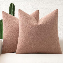 Ensemble de 2 housses de coussin bouclées 45 x 45 cm, rose poudré/neutre, taies d'oreiller décoratives pour canapé et salon – Compatibles avec