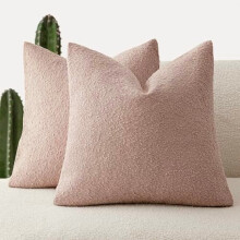 Fețe de pernă decorative roz deschis, 24x24 inch, cu textură bouclé (set de 2), fețe de pernă decorative cu textură neutră pentru canapea,