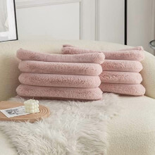 Housses de coussin décoratives à rayures douces et confortables en fausse fourrure rose, 30 x 50 cm (lot de 2), en velours, pour canapé ou