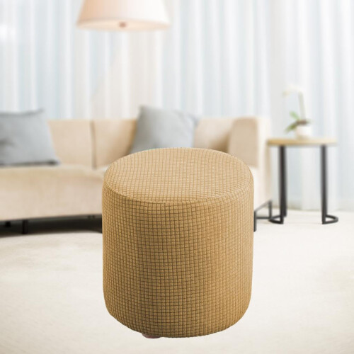 Housse de pouf extensible en tissu jacquard texturé, lavable en machine, jaune clair 2