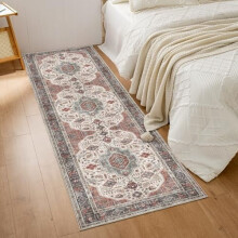 Tapis de couloir lavable et antidérapant à poils courts, style bohème moderne, idéal pour les couloirs et les chambres, 76 x 244 cm, rouge