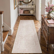 Pink runner rug 2x5 ft machine washable non-slip vintage